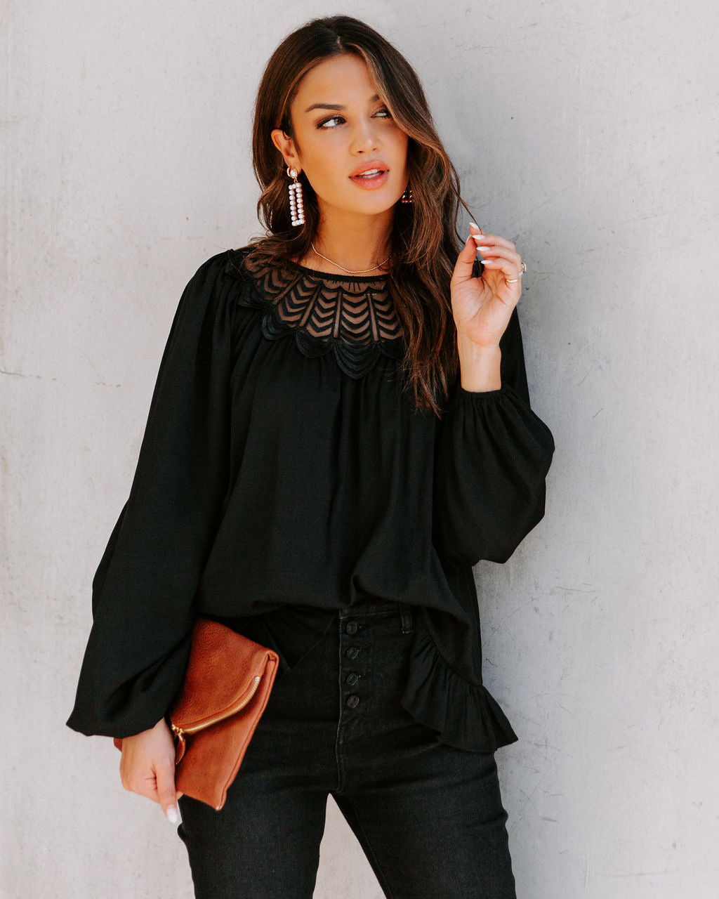 Last Glance Lace Blouse - Black Oshnow