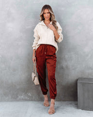 Lavish Dreams Satin Cargo Joggers - Rust - SALE Oshnow