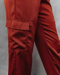 Lavish Dreams Satin Cargo Joggers - Rust - SALE Oshnow
