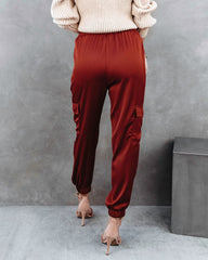 Lavish Dreams Satin Cargo Joggers - Rust - SALE Oshnow