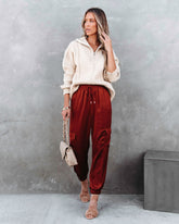 Lavish Dreams Satin Cargo Joggers - Rust - SALE Oshnow