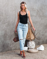 Layla Ribbed Tank Bodysuit - Black Oshnow