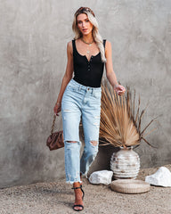 Layla Ribbed Tank Bodysuit - Black Oshnow