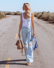 Layla Ribbed Tank Bodysuit - White Oshnow