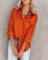 Layton Satin Embossed Button Down Blouse - Rust Oshnow