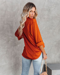 Layton Satin Embossed Button Down Blouse - Rust Oshnow