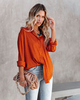 Layton Satin Embossed Button Down Blouse - Rust Oshnow