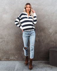 League Collared Striped Knit Rugby Top Oshnow
