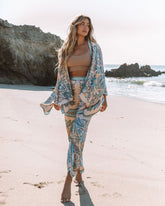 Leea High Rise Printed Satin Palazzo Pants - Blue Oshnow