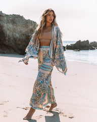 Leea High Rise Printed Satin Palazzo Pants - Blue Oshnow