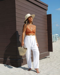 Leila Belted Linen Trouser Pants Oshnow