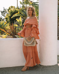Leila Off The Shoulder Tiered Sleeve Crop Top - Peach Oshnow