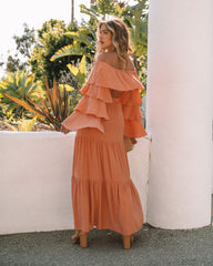 Leila Off The Shoulder Tiered Sleeve Crop Top - Peach Oshnow