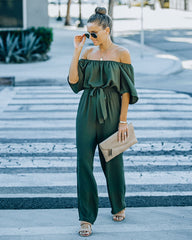 Leiland Off The Shoulder Jumpsuit - Olive Oshnow