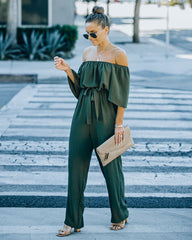 Leiland Off The Shoulder Jumpsuit - Olive Oshnow