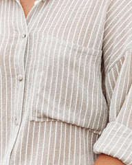 Leonce Striped Button Down Top - Taupe