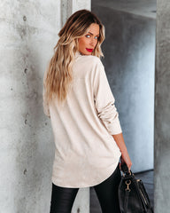 Leone Pocketed Faux Suede Button Down Top - Ivory Oshnow