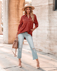 Leone Pocketed Faux Suede Button Down Top - Sienna Oshnow