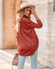 Leone Pocketed Faux Suede Button Down Top - Sienna Oshnow