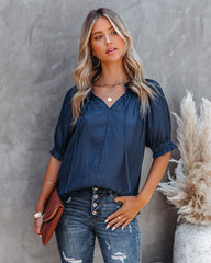 Levy Satin Blouse - Navy Oshnow