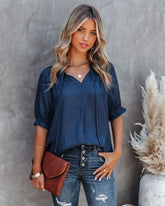 Levy Satin Blouse - Navy Oshnow
