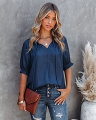 Levy Satin Blouse - Navy Oshnow