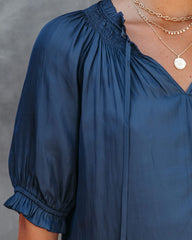 Levy Satin Blouse - Navy Oshnow