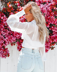 Lex Collared Chiffon Tie Front Crop Top - White Oshnow