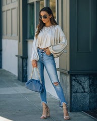 Libby Satin Billowed Crop Blouse - Champagne Oshnow