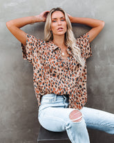 Lights Out Leopard Button Down Top Oshnow