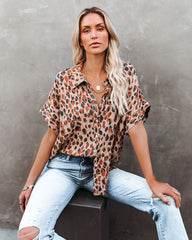 Lights Out Leopard Button Down Top Oshnow
