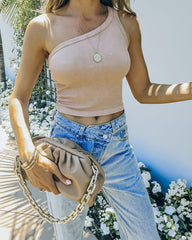 Lin Ribbed One Shoulder Crop Tank - Vintage Beige Oshnow
