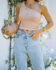 Lin Ribbed One Shoulder Crop Tank - Vintage Beige Oshnow