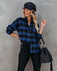 Linden Cotton Blend Plaid Button Down Top Oshnow