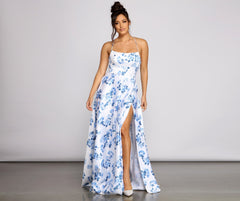 Lindsey Formal Floral High-Slit Dress Oshnow