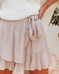 Linley Woven Ruffle Wrap Skort - Taupe Oshnow
