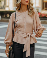 Lionel Faux Suede Balloon Sleeve Peplum Blouse Oshnow