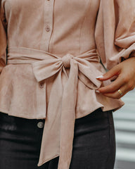 Lionel Faux Suede Balloon Sleeve Peplum Blouse Oshnow