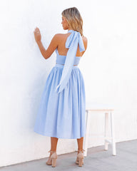 Lisa Cotton Blend Halter Crop Top - Blue Oshnow