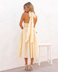 Lisa Cotton Blend Halter Crop Top - Yellow Oshnow