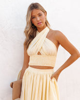 Lisa Cotton Blend Halter Crop Top - Yellow Oshnow
