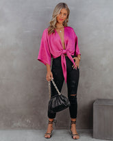 Lisandro Tie Front Kimono Crop Top - Mulberry Oshnow