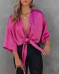Lisandro Tie Front Kimono Crop Top - Mulberry Oshnow