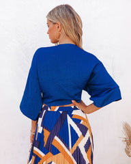 Lisandro Tie Front Kimono Crop Top - Royal Blue Oshnow
