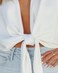 Lisandro Tie Front Kimono Crop Top - White Oshnow