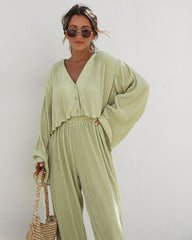 Little Havana Plisse Pants - Soft Lime Oshnow