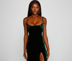 Liv Formal High Slit Velvet Dress Oshnow