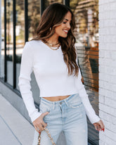 Livvy Crop Ribbed Knit Tie Top - White Oshnow