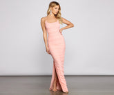 Liza Formal Ruched High Slit Dress Oshnow