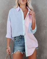 Logan Cotton Blend Colorblock Button Down Top Oshnow